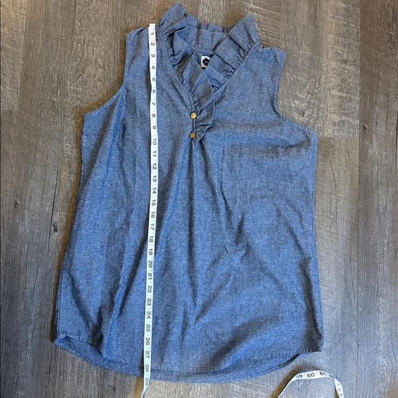 Mud Pie Blue Chambray Sleeveless Ruffle Collar Tunic Top size L (12-14) - Picture 14 of 15
